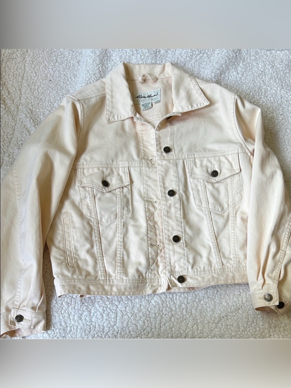 Vintage Eddie Bauer Cropped Yellow Cream Cotton Jacket XL